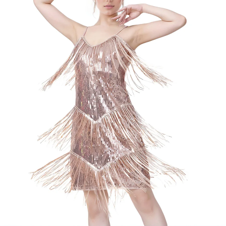 

Sequin Tassel Latin Dance Dress 1920s Flapper Style Women's Party & Performance Costume