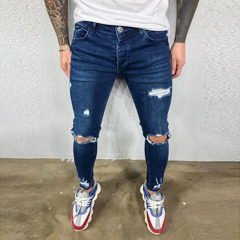Slim Fit Ripped Men's Jeans Fashion Paint Painting Hip Hop Male Denim Trousers High Quality Street Style Vintage Youth Cool Pant