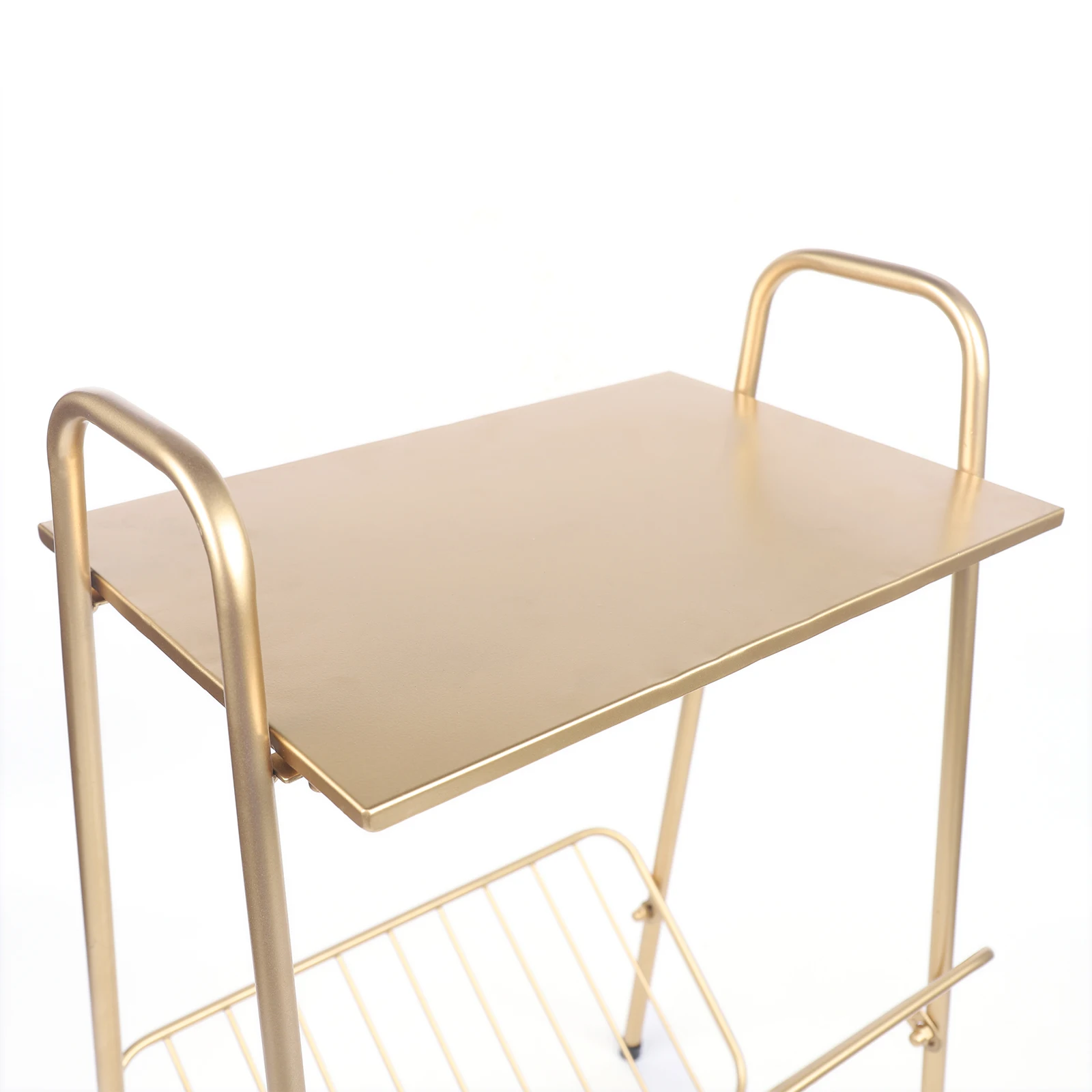 Rectangular Metal Side Table Two-Story End-Table Magazine Storage Shelf Gold