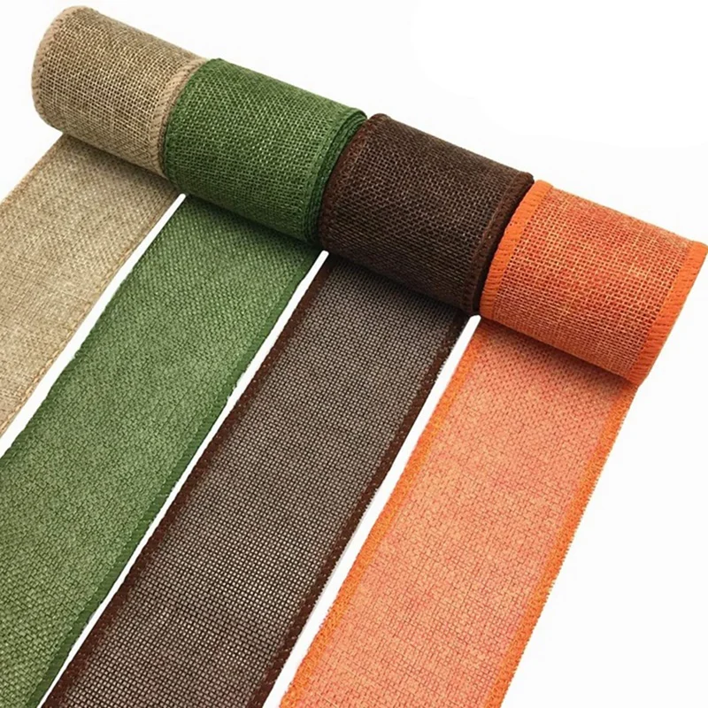 5 Rolls Of Christmas Ribbon Wired For Gift Handmade DIY Ribbon Wrapping Burlap Ribbon Rolls Colored Woven Linen Rrolls