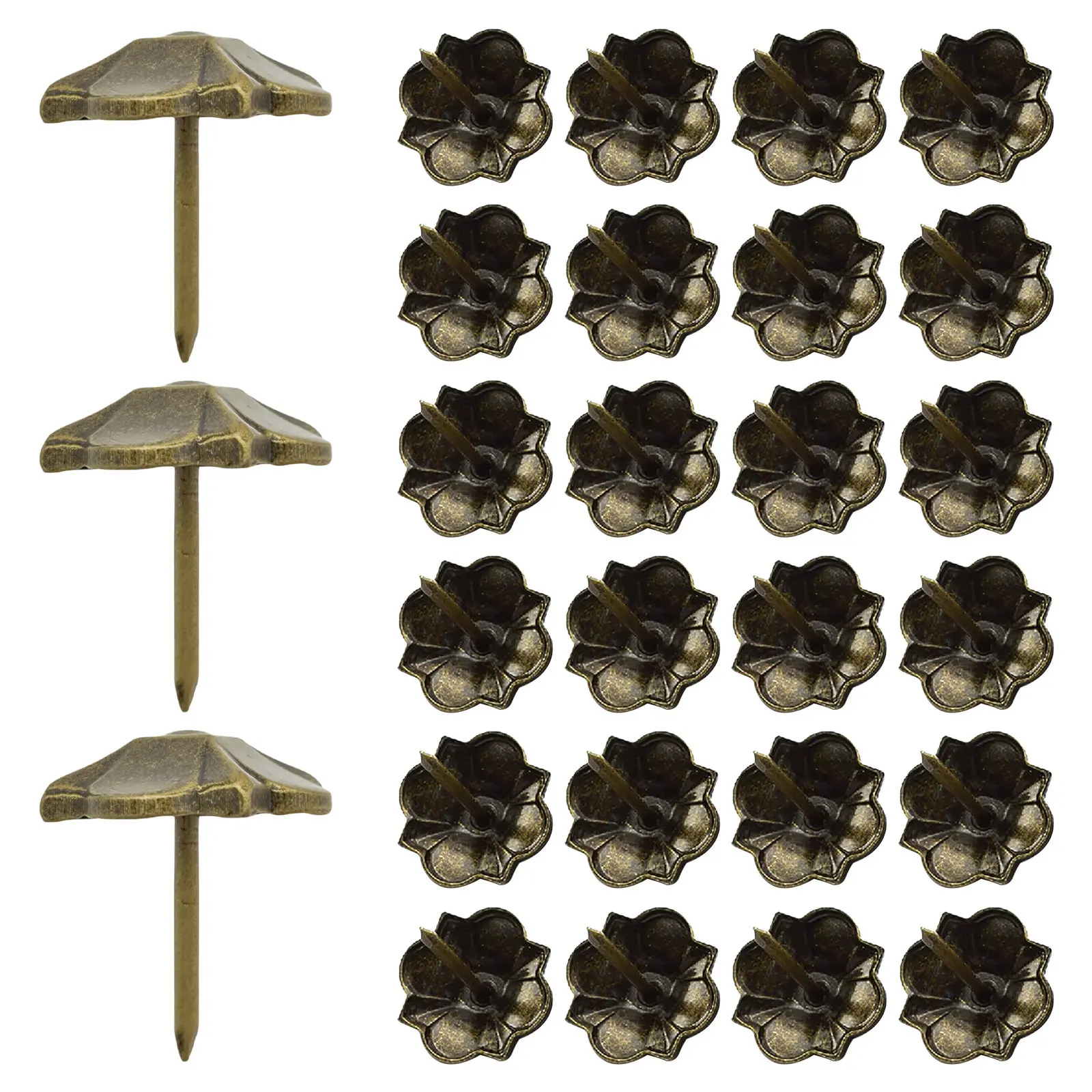 30Pcs Bronze Upholstery Tacks Heavy Duty Metal Four Leaf Clover Decorative Nails for Sofa Barn Door Farmhouse Shutters