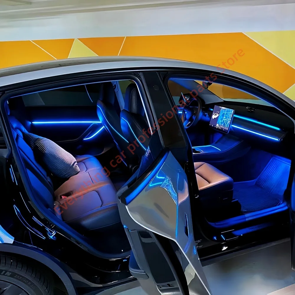 Car LED Ambient light for Tesla model 3 model y 64 color Interior lights luminous Speaker cover laser Engraving trim mould