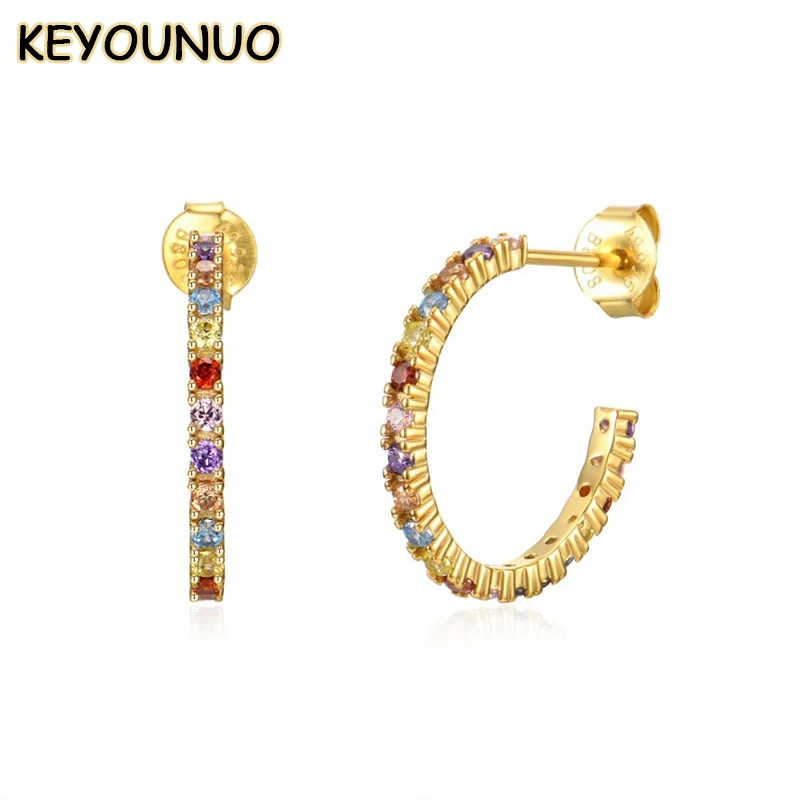 

KEYOUNUO Gold Silver Filled CZ Stud Earrings For Women Colorful Zircon Huggie Earrings Fashion Party Wedding Jewelry Wholesale