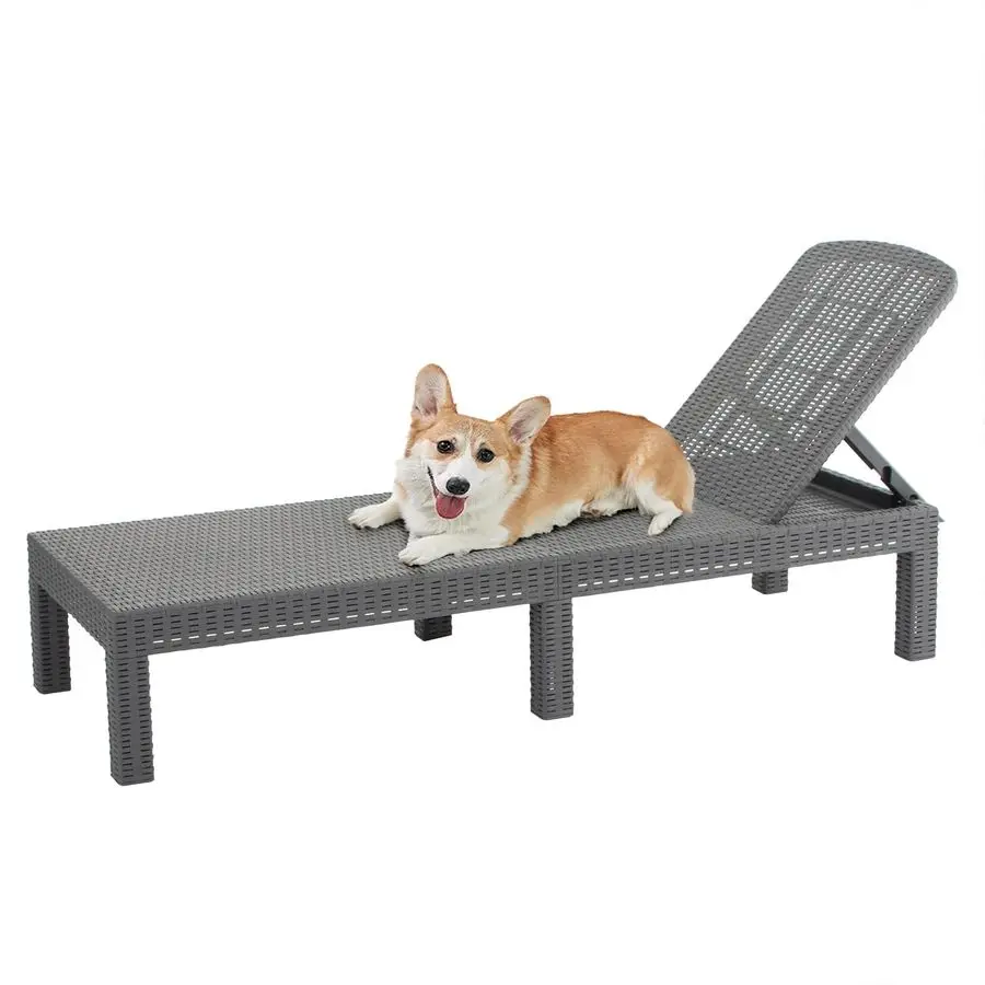 

Outdoor Chaise Lounge,Resin Pool Lounge Chair Waterproof Recliner,Gray