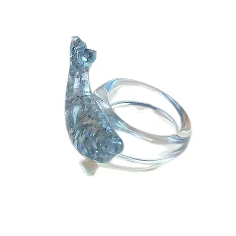  Unique Handcrafted Dolphin Theme Ring Adorned With Glittering Accent Finger Accessory For Casual Or Formal Event