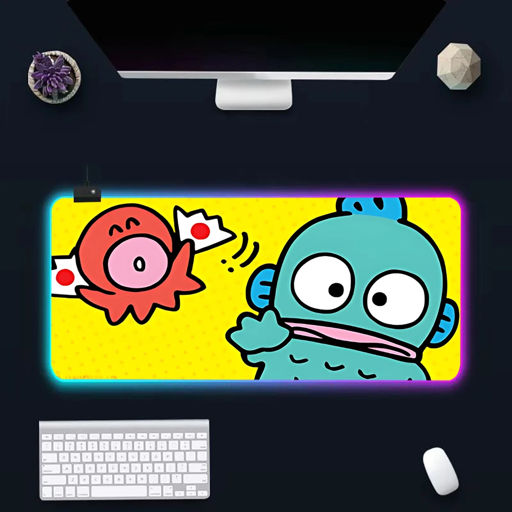 Pochaccos Cute Hangyodons RGB Pc Gamer Keyboard Mouse Pad Mousepad LED Glowing Mouse Mats Rubber Gaming Computer Mausepad