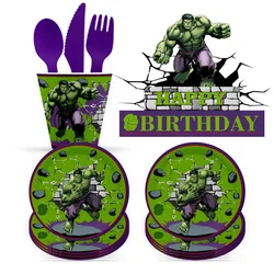 Disney Marvel Hulk Theme Chliden Birthday Party Paper Cup Paper Plate Cake Flag Brooch Disposable Decorate Baby Shower Supplie