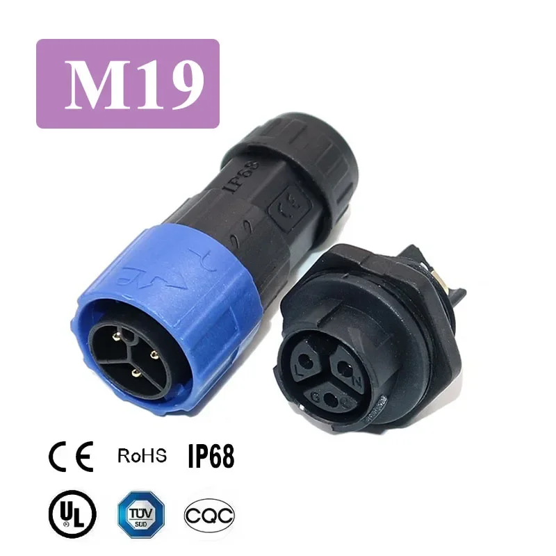 Waterproof M19 Self-locking Joint Connector IP68 2Pin 3Pin 4Pin Panel Plug Socket Industrial Signal Transmission Connectors