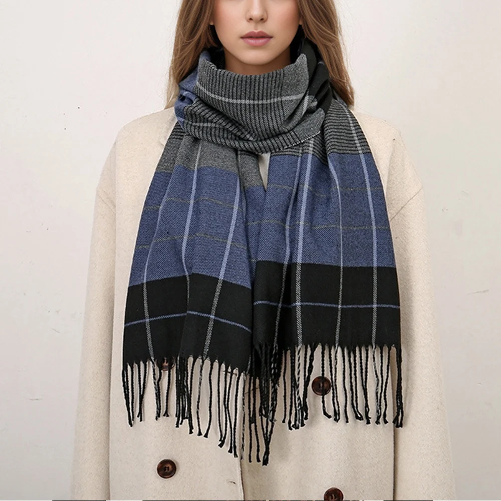 Scarf Female Winter Korean Thermal Scarf Tassel Shawl With British Classic Checker Thick Students Autumn Winter Male Neck Warm