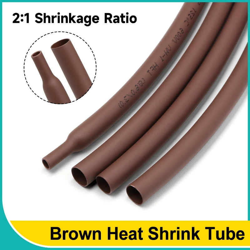

1~10m Brown 2:1 Heat Shrink Tube Dia 1mm ~ 50mm DIY Cable Repair Polyolefin Protector Shrinkable Tubing Insulation Sleeve Wrap