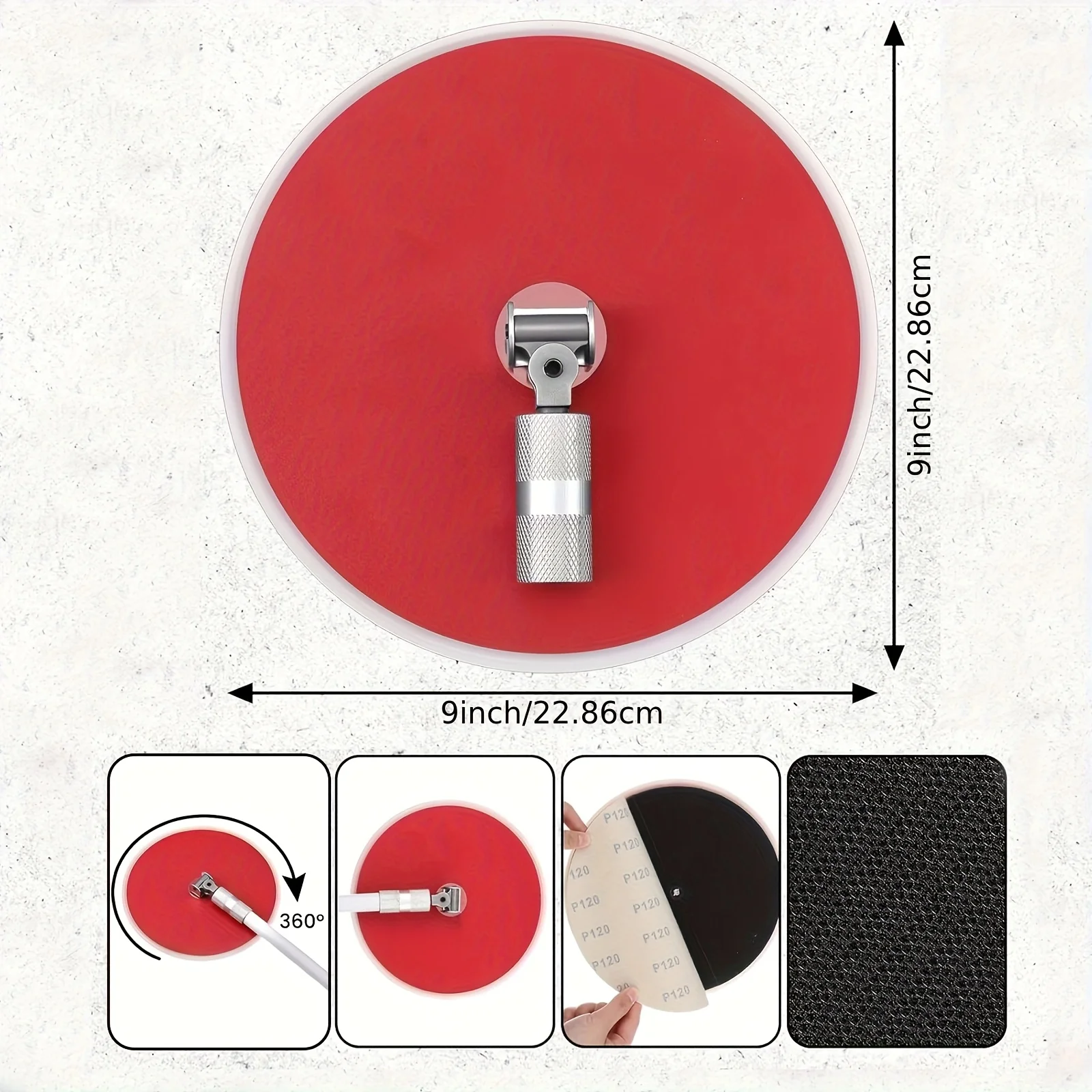 9 Inch Radial Sanding Head Wall Sander & Finishing Tool with Hook & Loop System Anodized Aluminum Construction for Smooth Surfac