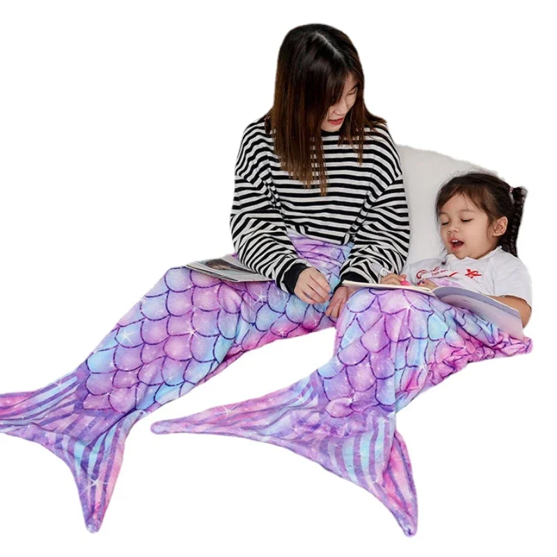 Children Soft Flannel Mermaid Tail Blanket Plush Mermaid Wearable Blanket for Girls Teens Adults Mermaid Scale Sleeping Blankets