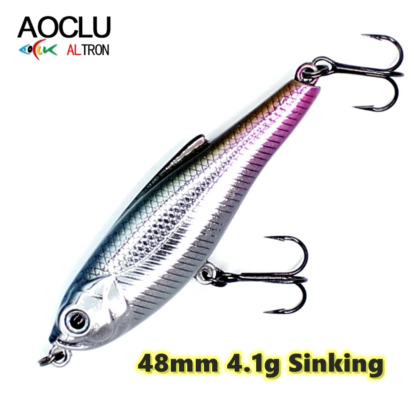 Aoclu Mini Sinking Pencil Stick Fishing Lure Hard Bait Wobbler for Fresh Salt Water with 12# VMC Hooks 48mm 4.1g