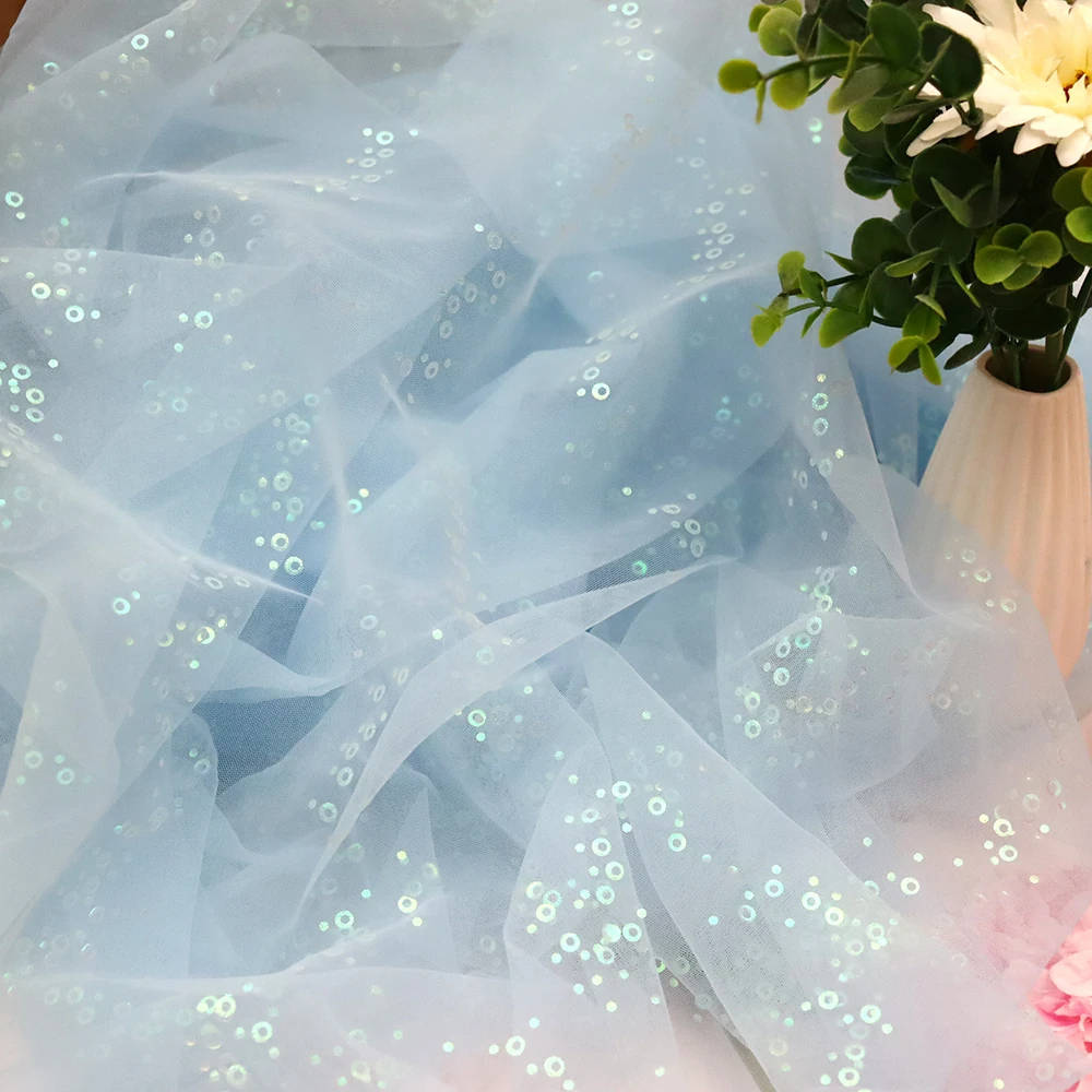 1Meter Sequin Tulle Glitter Bubble Gauze Fabric Mesh DIY Table Cloth Skirt Tutu Wedding Birthday Celebration Festival Decoration