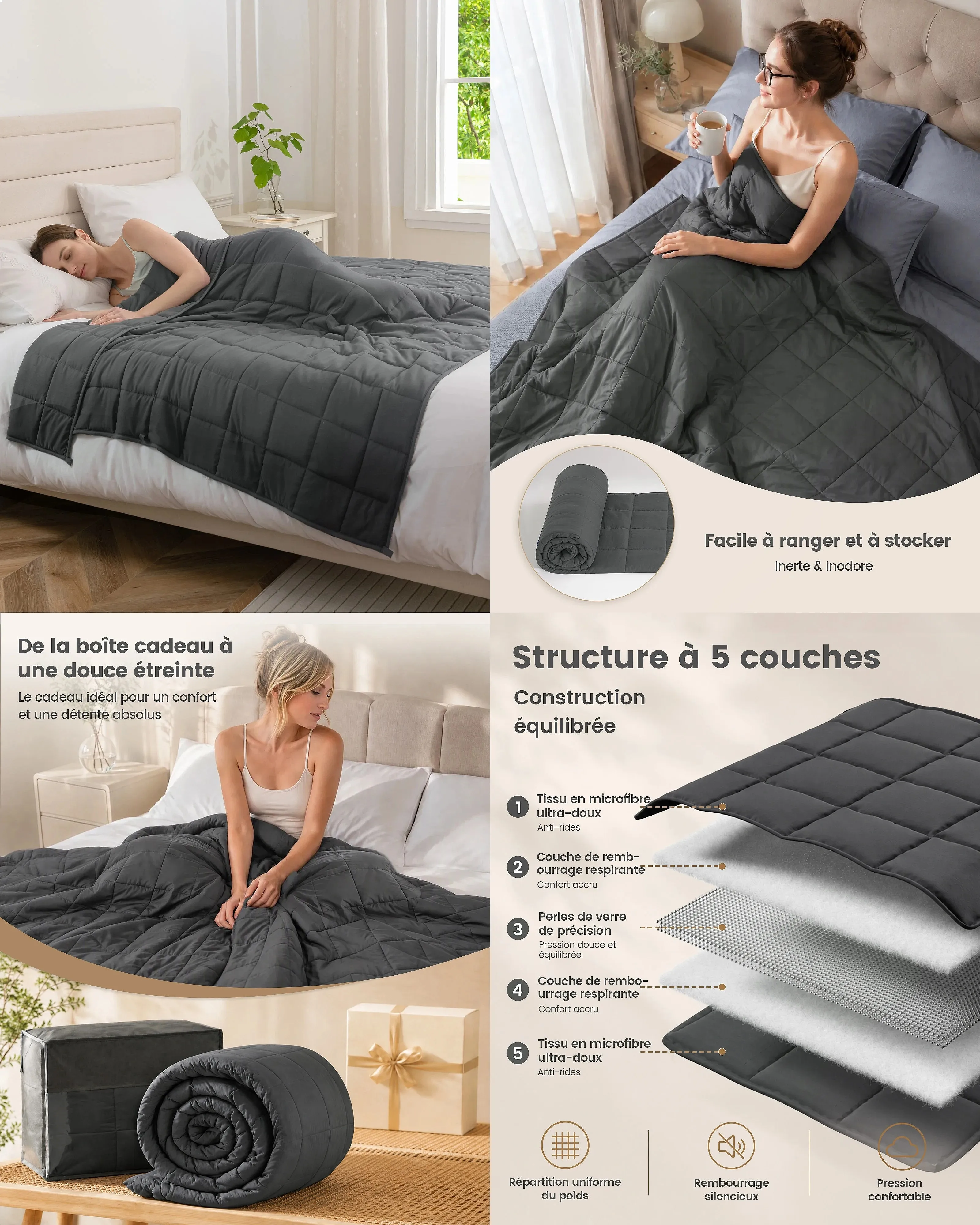 Weighted Blanket for Adults 4-8kg, Relaxing Sleep Aid Cover for Better Sleep, Anxiety Relief, Calming Therapy Blanket