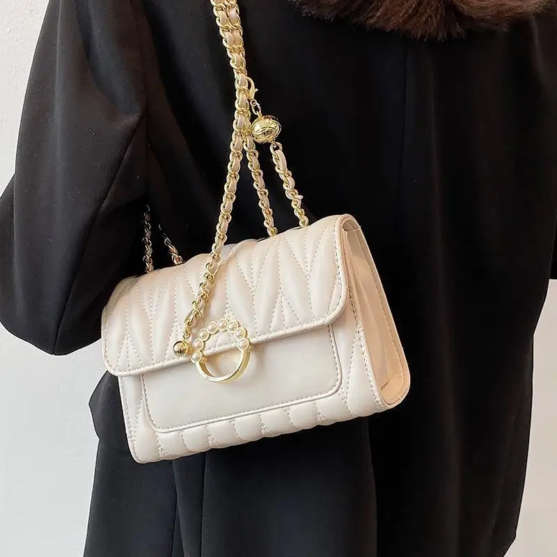 Women\'s PU Leather Shoulder Bag Fashion Commuter Trend Chain Bag Senior Celebrity Versatile Crossbody Bag Mobile Phone Bag