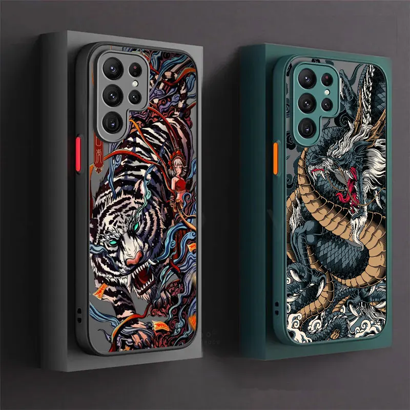 

Fashion Tiger Dragon Phoenix Pattern Phone Case For Samsung Galaxy S24 Case S23 Ultra S22 S21 S20 FE S10 Plus S24 Note 20 Cover