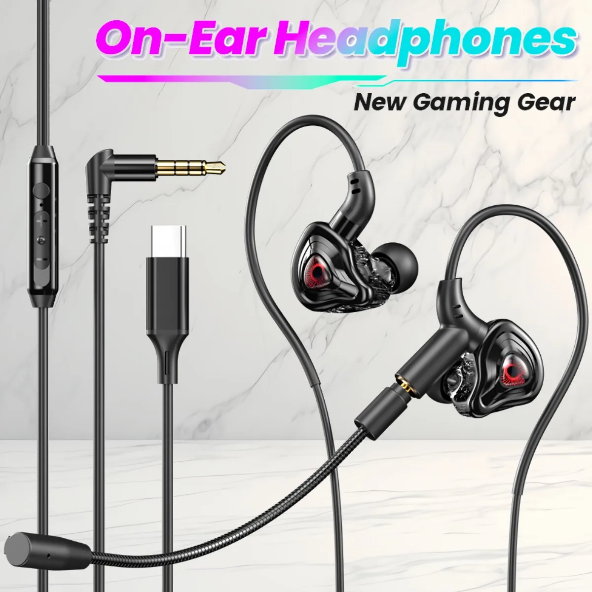 Auriculares con cable tipo C/3,5mm estéreo HiFi auriculares internos con cancelación de ruido auriculares deportivos para juegos con micrófonos duales