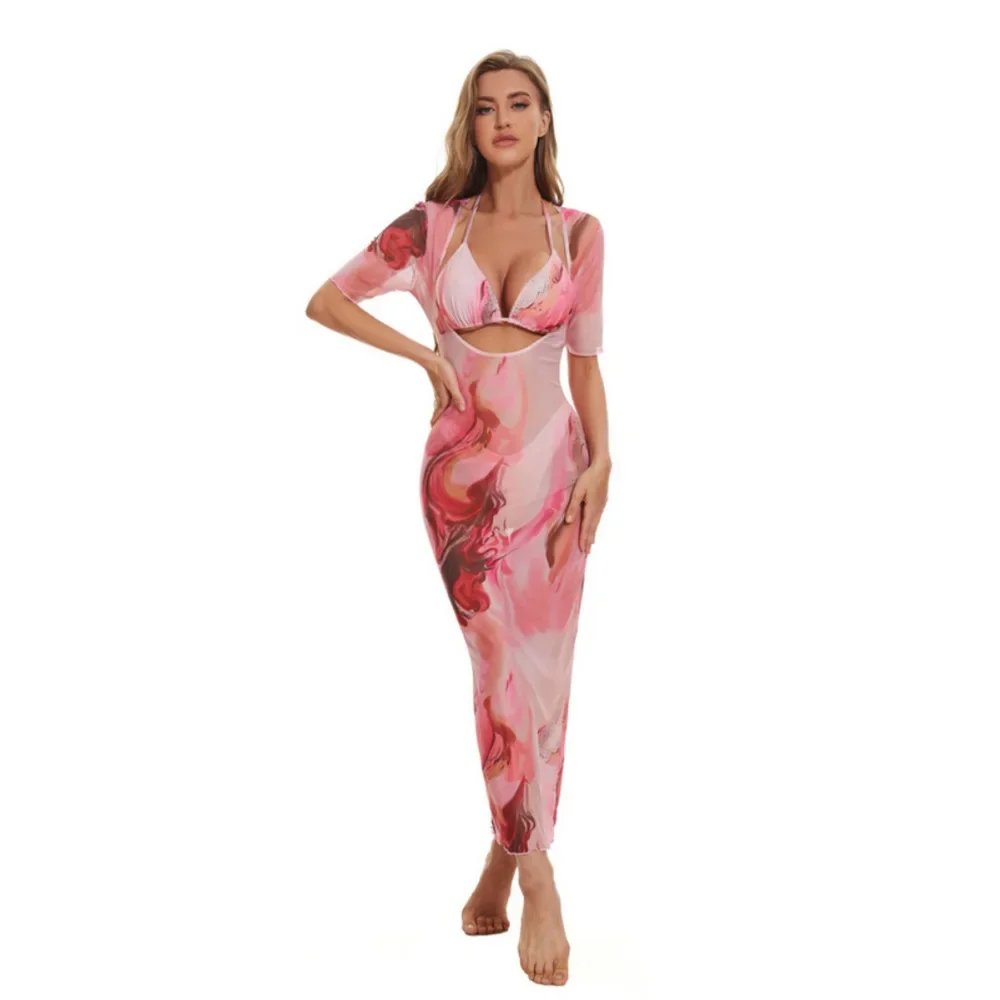 2025 Sexy Tanga-Bikinis, weibliche Badeanzüge, Damen-3-teilige Badebekleidung, Strandkleidung, Badeanzüge, brasilianisches Bikini-Set, Cover-Up-Kleid