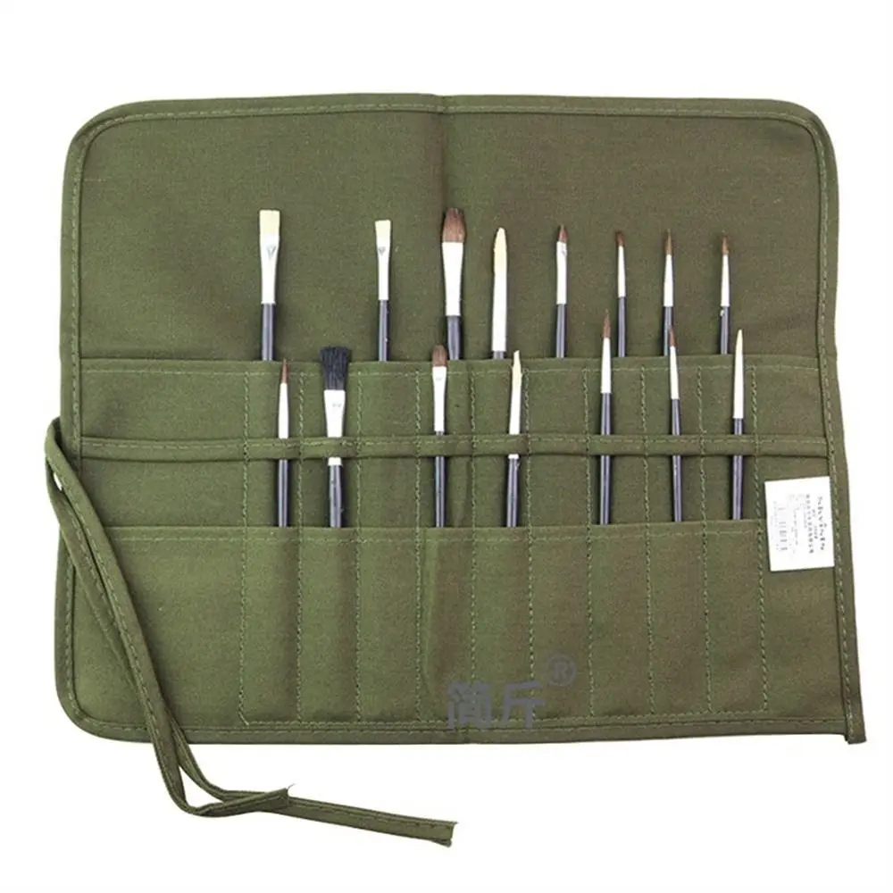 

Durable Canvas Roll Up Pen Bag Watercolor Wrap Pouch Oil Paint Brush Cases 22/30 Holes Thick Pencil Bag Stationery