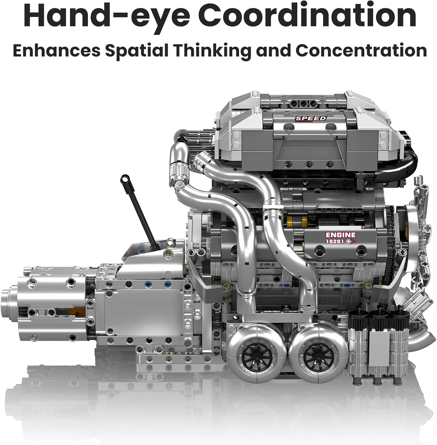 大人向けW16モデルエンジンキット、V8エンジン組み立てセット、モーター付きミニエンジンおもちゃスケール、STEMプロジェクト組み立てキット、DIYコラボ