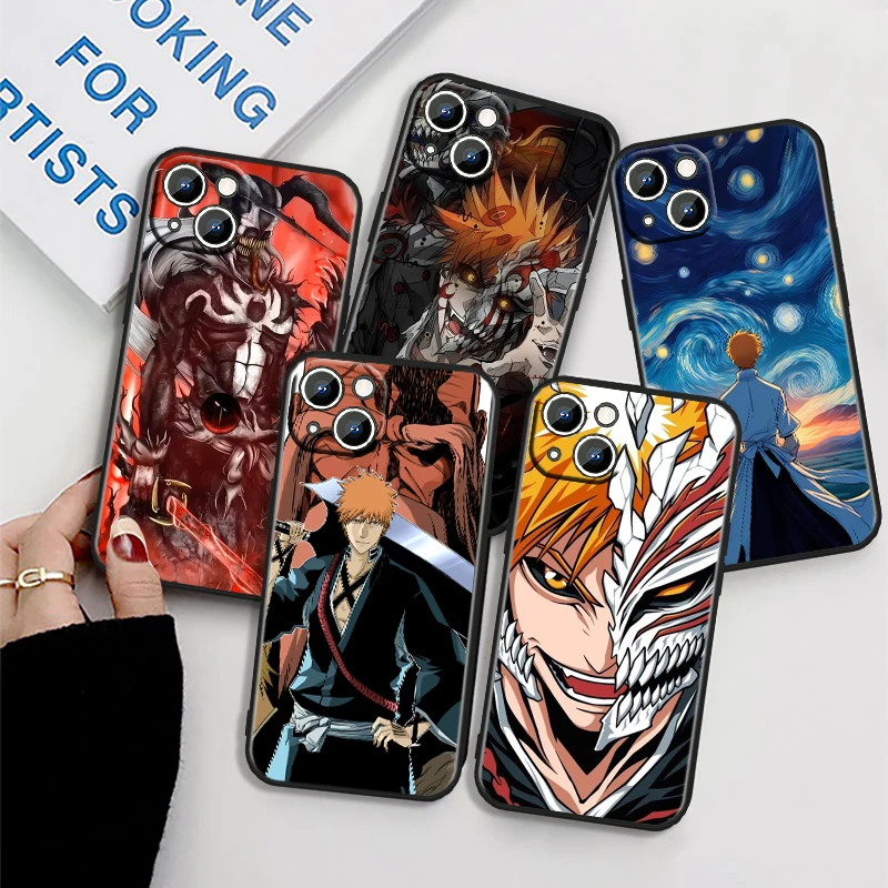 

B-Bleach Cartoon Cool For iPhone 15 14 13 12 11 XS XR X 8 7 SE Pro Max Plus Mini Black Cover Phone Case