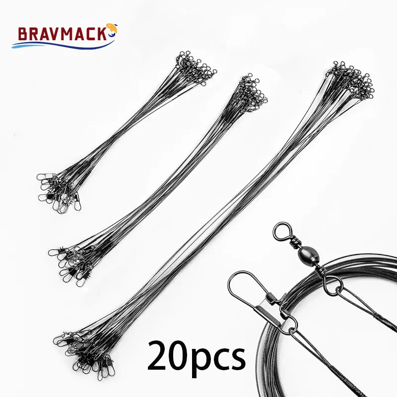 20PC Anti Biss Stahl Angelschnur 15/20/30cm Stahl Draht Vorfach Mit Wirbel Angeln Zubehör Angeln draht Olta Leadcore Leine