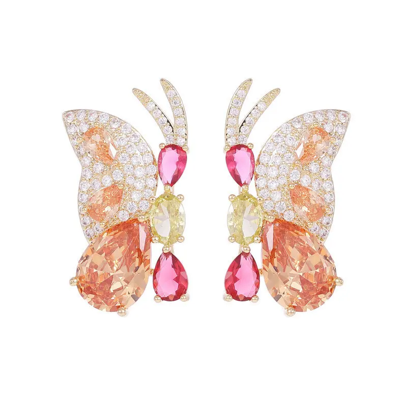 

Splendid Pear Accent Champagne Profiled Butterfly Stud Earrings for Summer Accessory