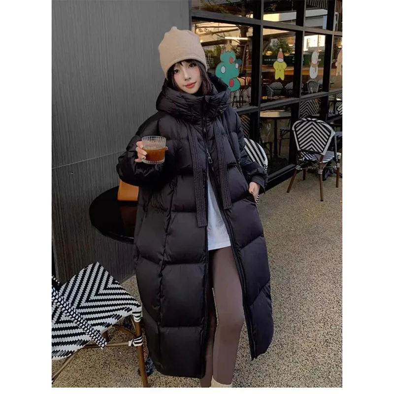2024New Baumwolle Gefütterte Jacke Weiblichen Koreanischen Große Größe Hohe Qualität Mit Kapuze Unten Mantel Frauen Parkas Lange Oberbekleidung Mode