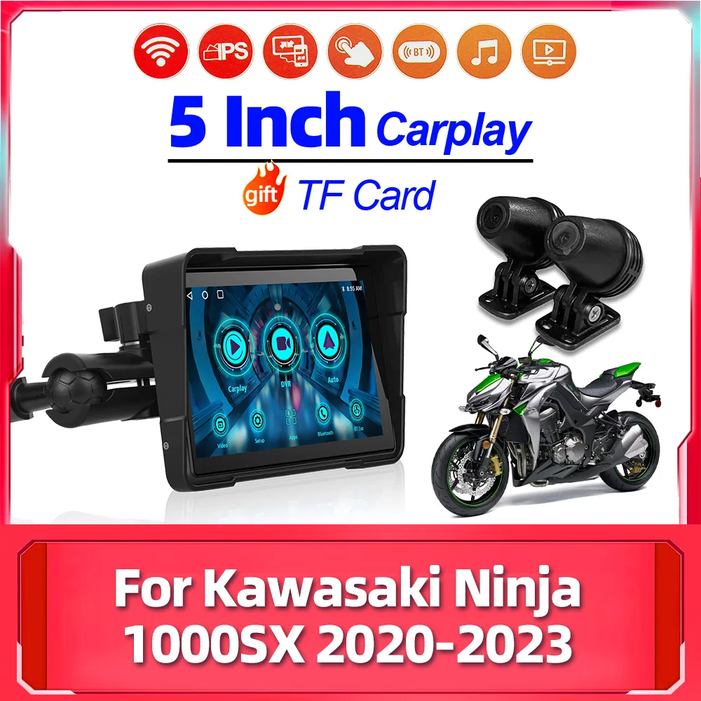 5 inch Motorcycle Wireless Carplay Camera Display Portable Touch GPS Navigation For Kawasaki Ninja 1000SX 2020 2021 2022 2023