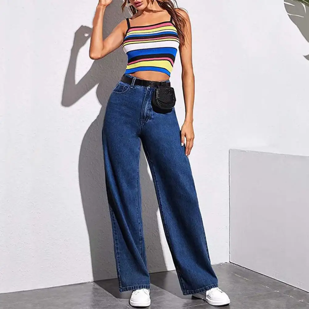 2025 Effen kleur jeans Jeans met hoge taille Vintage Amerikaanse stijl Damesjeans met hoge taille en zakken voor rechte kleding