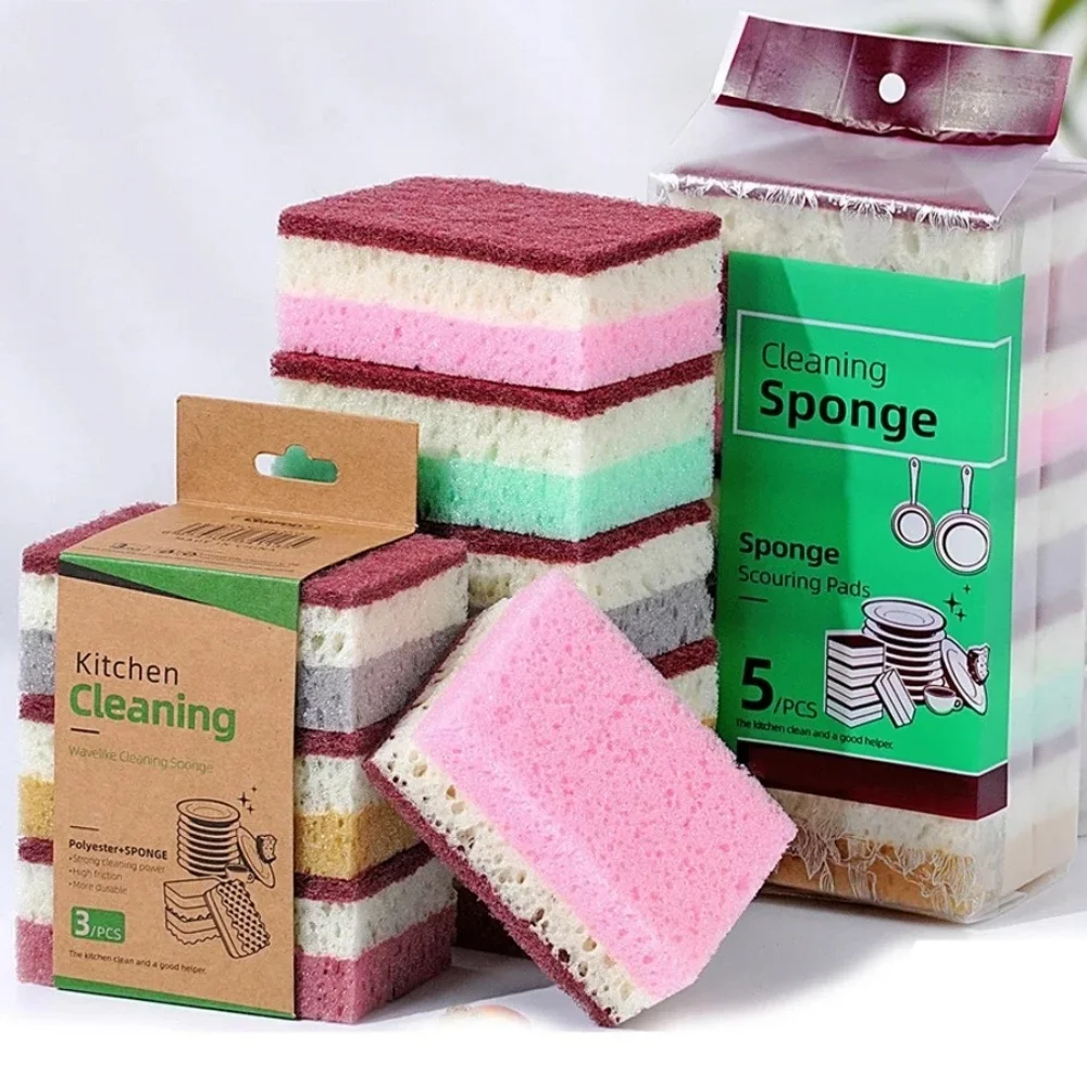 Dishwashing Cleaning Sponge High Density Strong Stain Removal Kitchen Bathroom Dish Washing Cleaning Tool 3-Color Porous Sponge