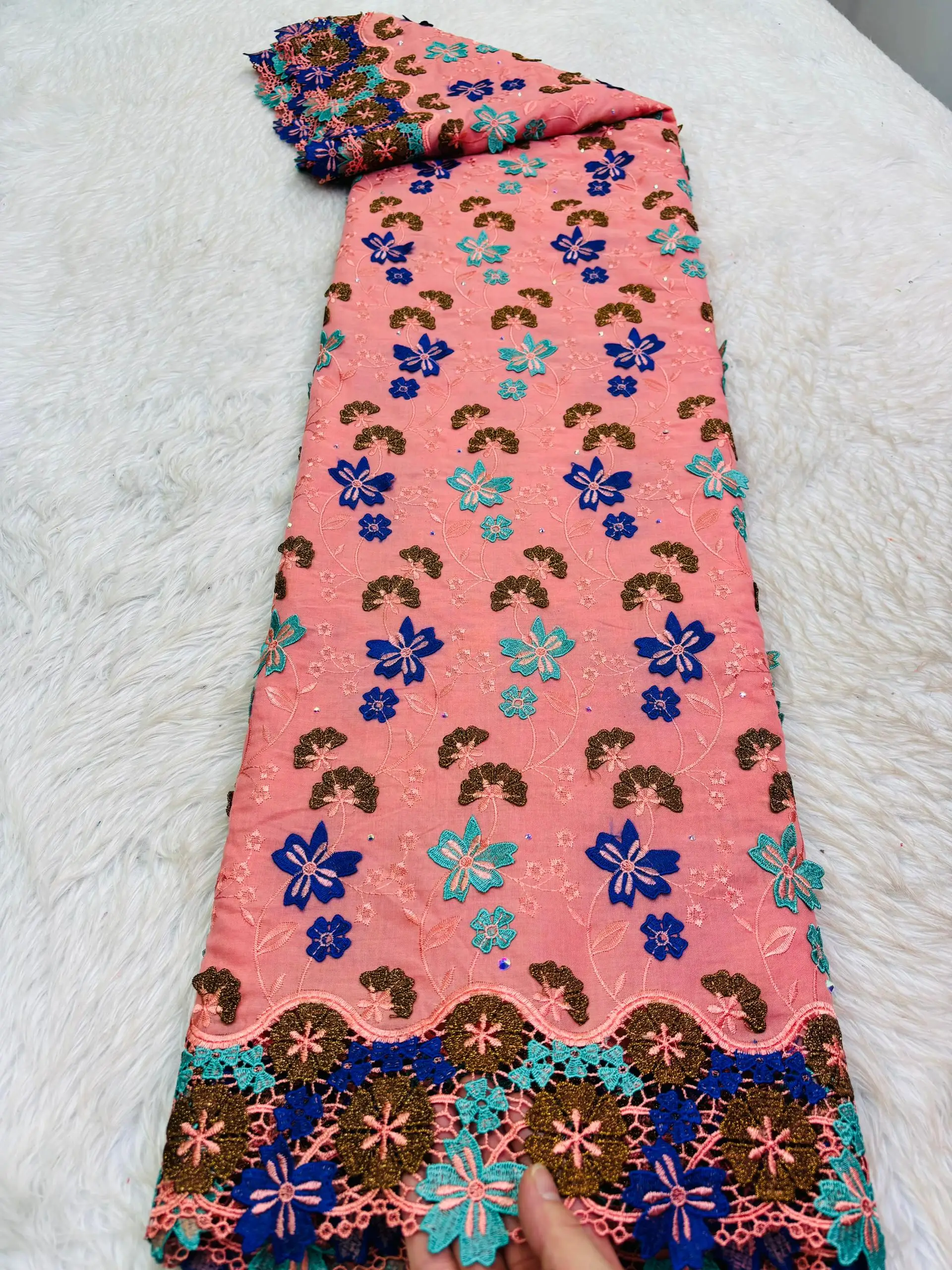 

New African 3D Dry Cotton Lace Fabric 2026 Swiss Voile Lace in Switzerland Embroidery Nigeria Cotton Lace Fabrics Sewing Hm232-1