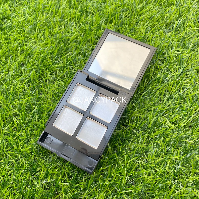 4 Grids Palettes Blush Makeup Container Empty Compact Lipstick Case Luxury Shiny Black Eyeshadow Packaging Box With Mirror