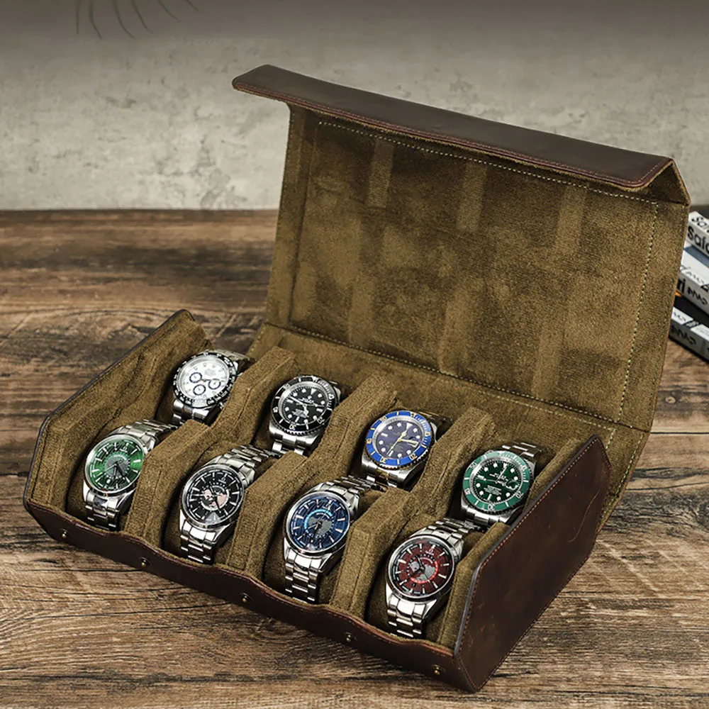 

Винтажный футляр-органайзер для часов из натуральной кожи, круглый шестиугольный демонстрационный кейс для хранения часов из натуральной кожи