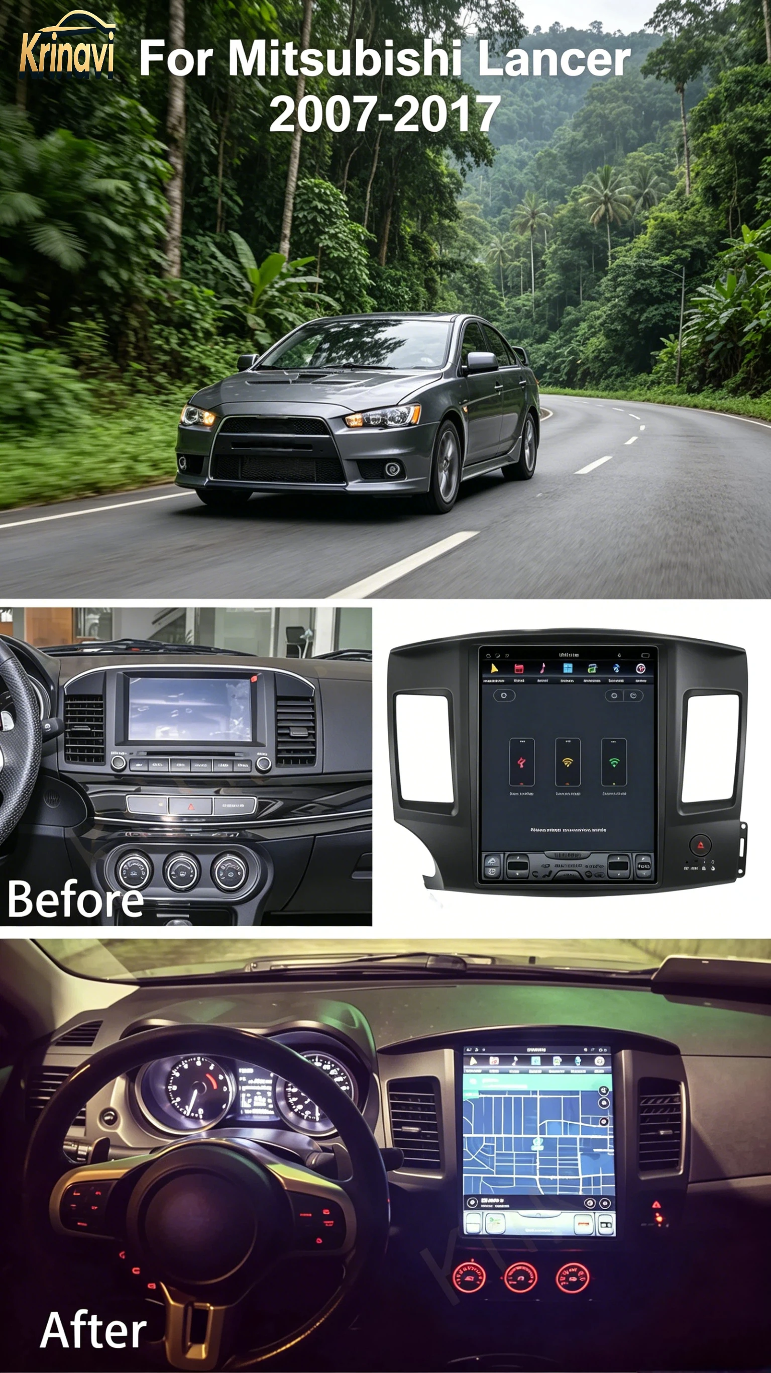 For Mitsubishi Lancer 2010~2015 Qualcomm Vertical Screen Android Auto Car Radio Receiver GPS Navigation Stereo Head Unit