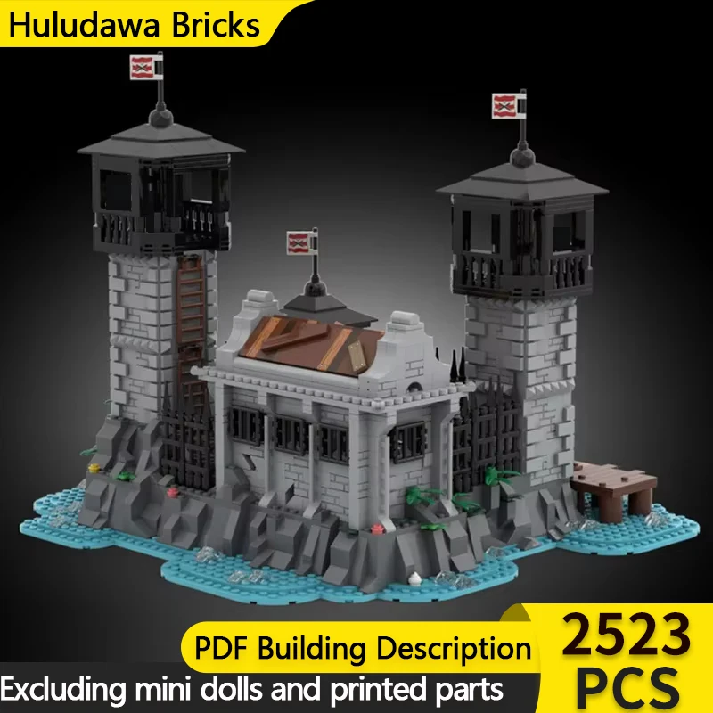 Street View Model MOC Building Bricks Prison At Sea Cell Guard Room Modular Technology Gifts Holiday Assemble Children Toys Suit