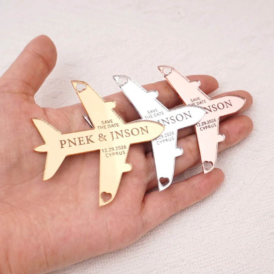 

6.3cm Personalized Acrylic Airplane Hanging Ornaments Custom Name Date Wedding Invitations Party Decor, Wedding, Baptism Tag