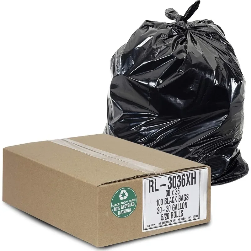 

20-30 Gallon Trash Can Liners (100 Count) - 30" x 36" - Thick 1.5 MIL Equivalent Black Trash Bags for Bathroom, Kitchen, Office