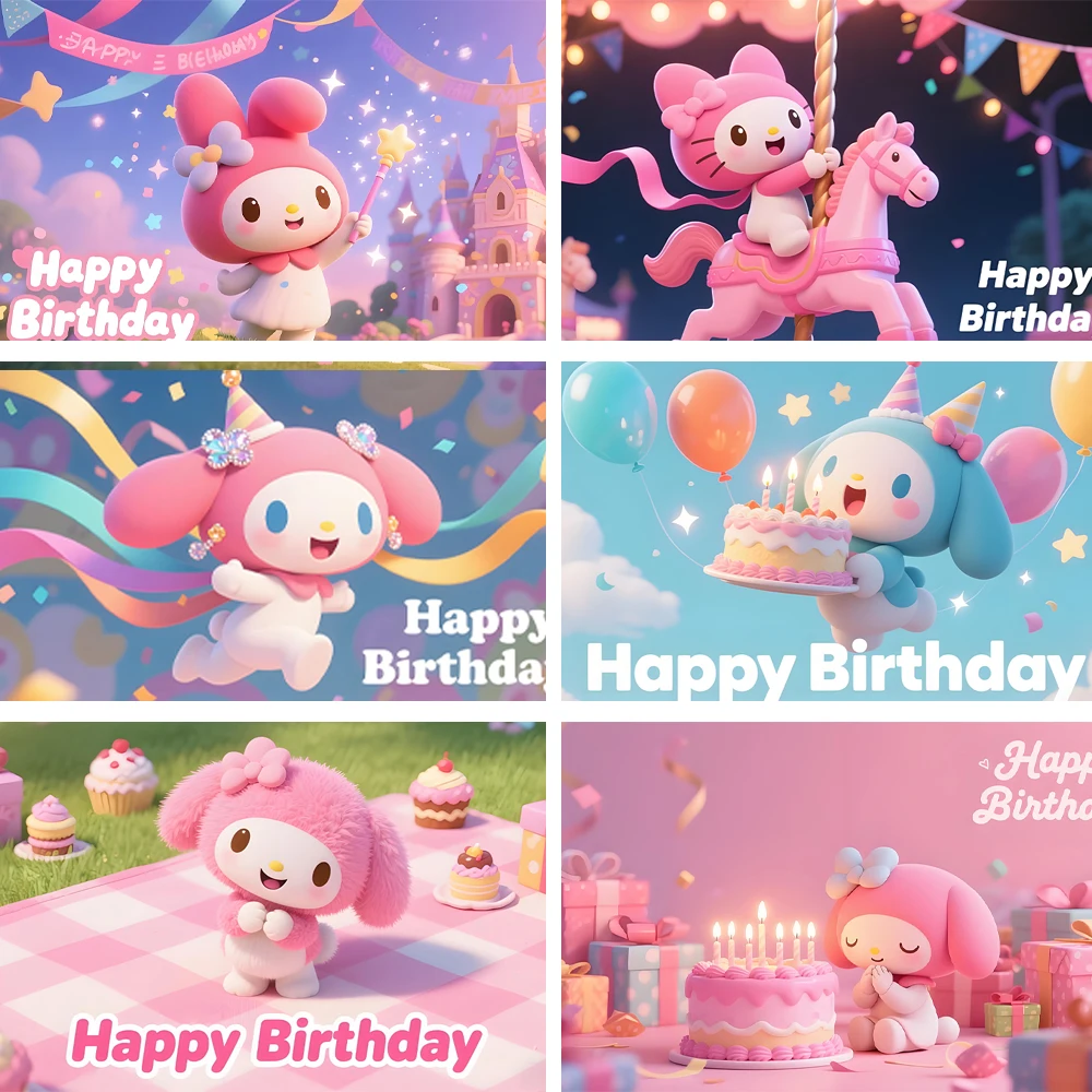 

Sanrio Melody Theme Birthday Party Decoration Photography Background Supplies Baby Shower Backdrop Photography Props Studio Gift