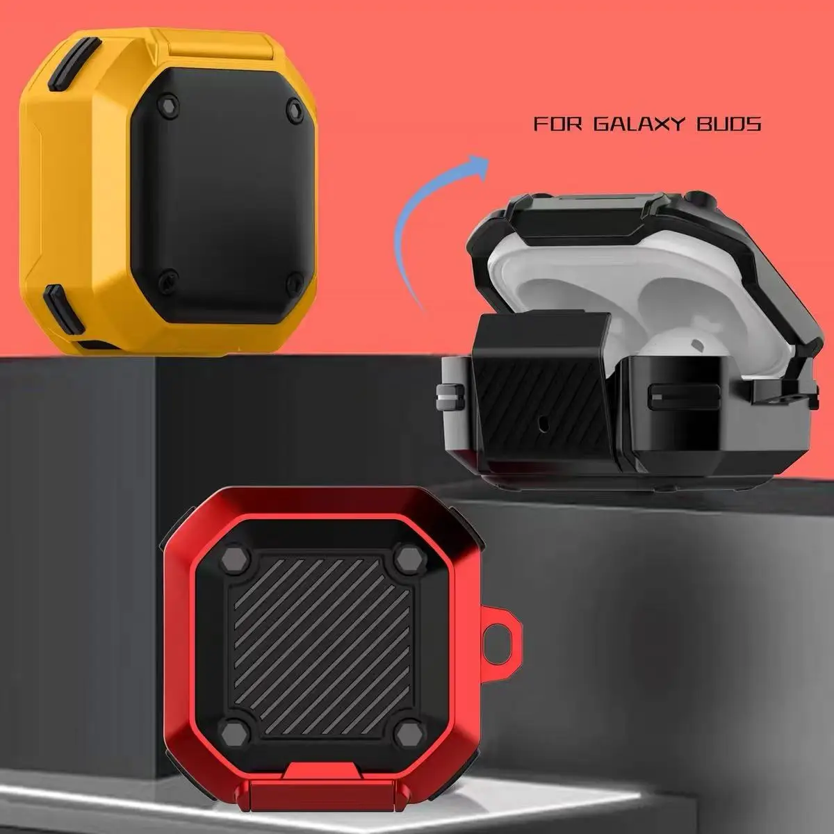 Capa Protetora Antichoque de Fibra de Carbono com Trava para Samsung Galaxy Buds4/4 Pro/2 Pro/Pro2/Live/Core