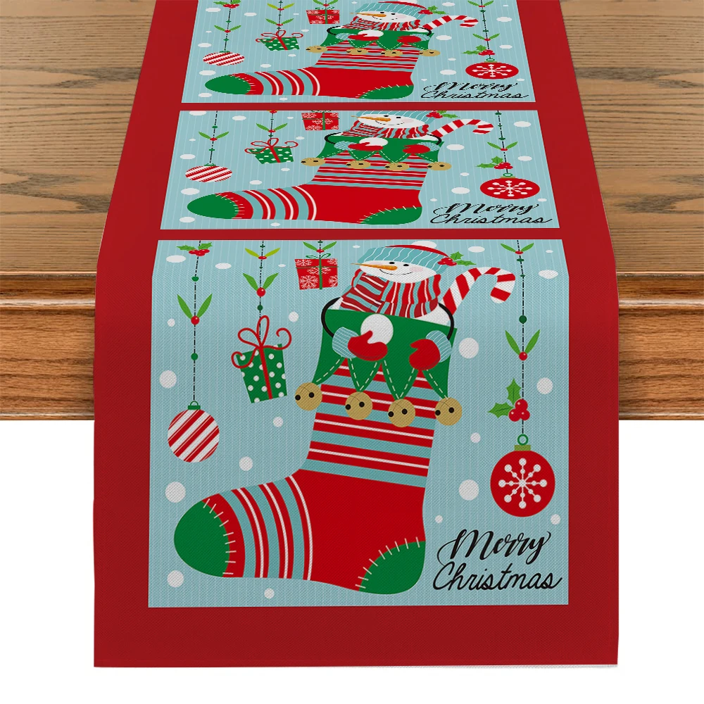 Christmas Stockings Snowman Table Runners Dresser Decor for Kitchen Holiday Party Table Runner Washable Dining Long Cloth