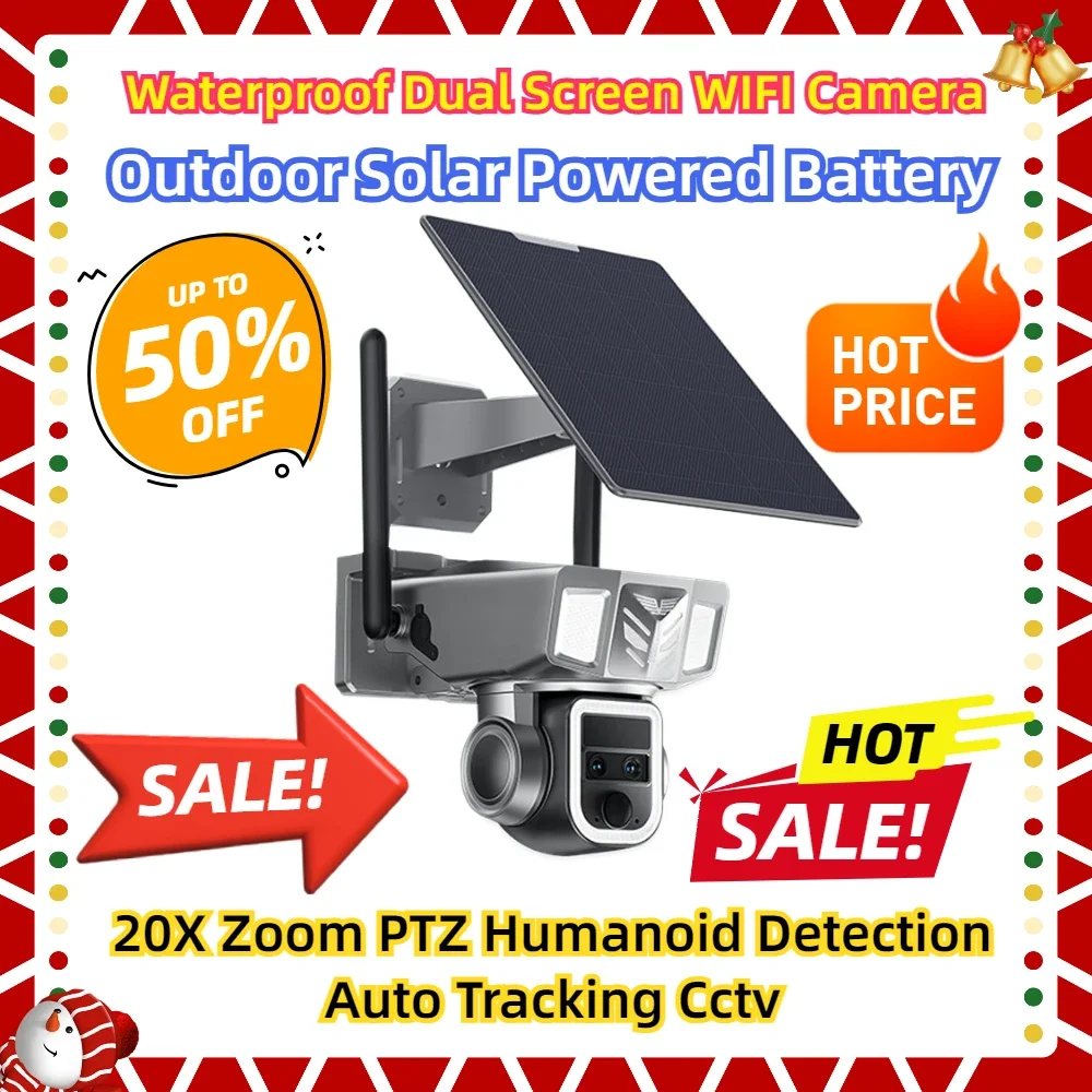 

20X Zoom PTZ Humanoid Detection Auto Tracking Cctv Waterproof Dual Screen WIFI Camera Outdoor Solar Powered Battery