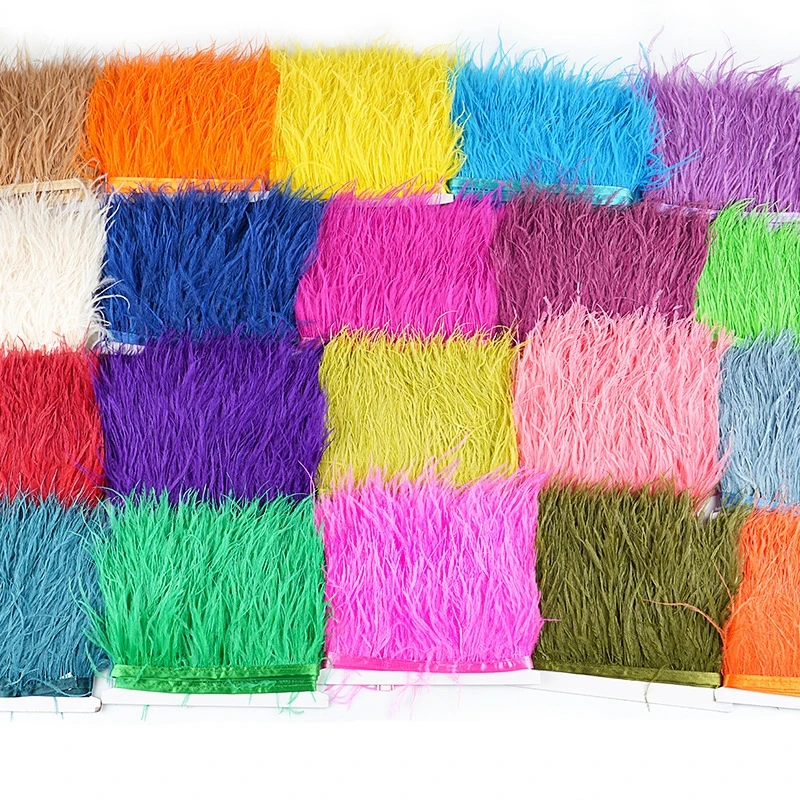 

1Meter Ostrich Feathers Trim Natural Feather Ribbon Selvage Tassel for Wedding Dress Decoration DIY Crafts