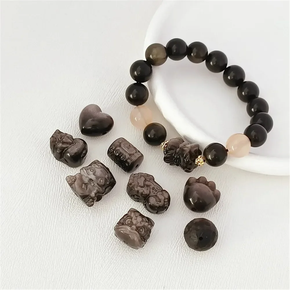Silver Obsidian Lion Dance Lotus Golden-swallowing Beast Fat Claw Heart Bead Separation DIY String Beads Scattered Beads Matchin