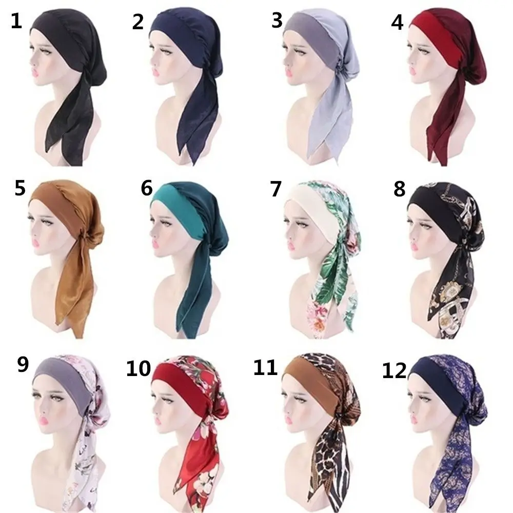 Women Headwear Printed Elastic Chemo Pirate Cap Hair Loss Hat Cancer Head Scarf Muslim Turban