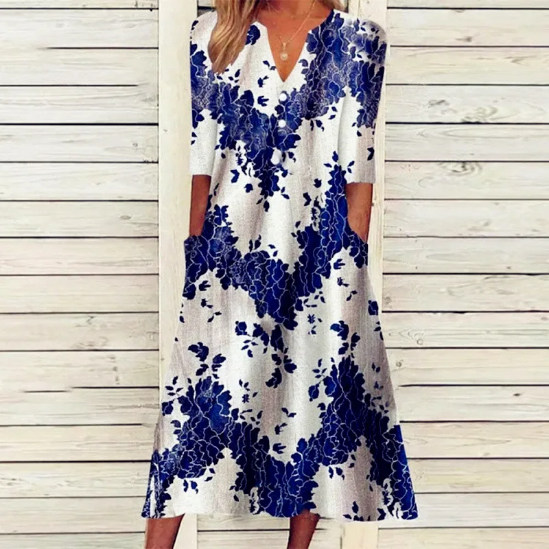 ชุดเดรสยาวพิมพ์ลายดอกไม้สไตล์วินเทจสำหรับผู้หญิง ฤดูใบไม้ผลิ ฤดูใบไม้ร่วง ฤดูร้อน แขนสั้น แต่งระบาย มีกระเป๋า ขนาดใหญ่ สวมใส่สบายๆ สำหรับงานปาร์ตี้หรือโอกาสพิเศษ