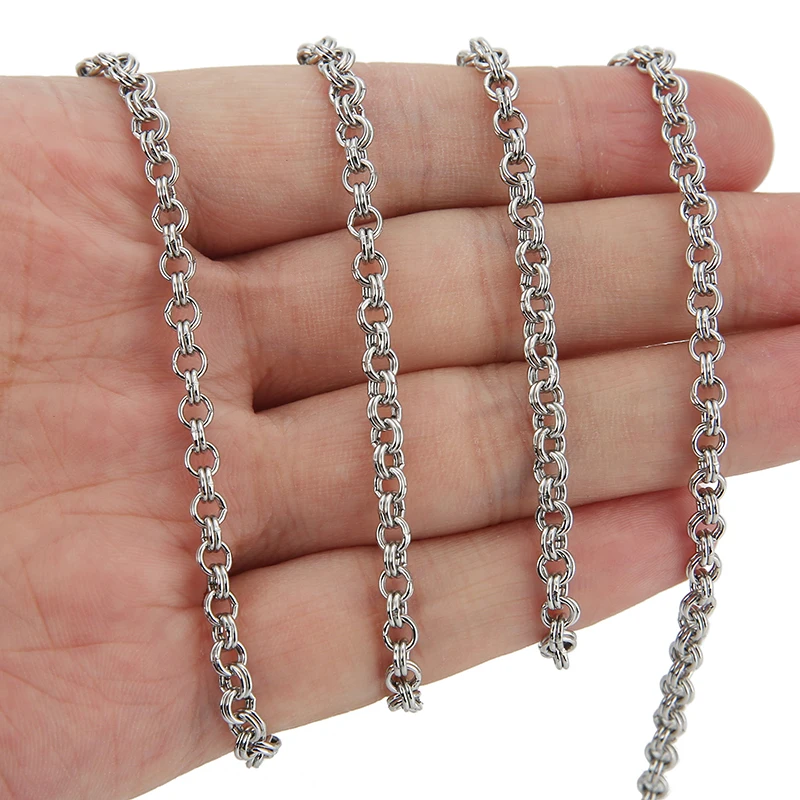 1Meter 4mm Stainless Steel Double Rings Link Chain Small Circle Loop Chain for DIY Necklace Bracelets Bag Chain Jewelry Findings