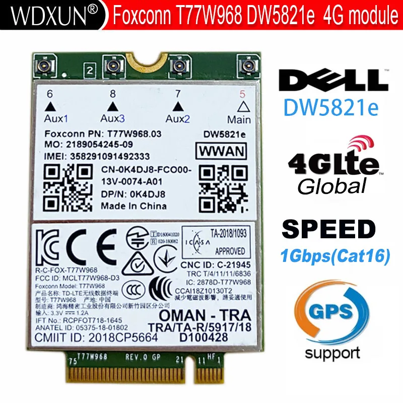 

Foxconn T77W968 LTE Cat16 GNSS 5G WWAN Card DW5821e DW5821e-eSIM for Dell Latitude 5420 5424 7424 Latitude 7400 / 7400 2-in-1