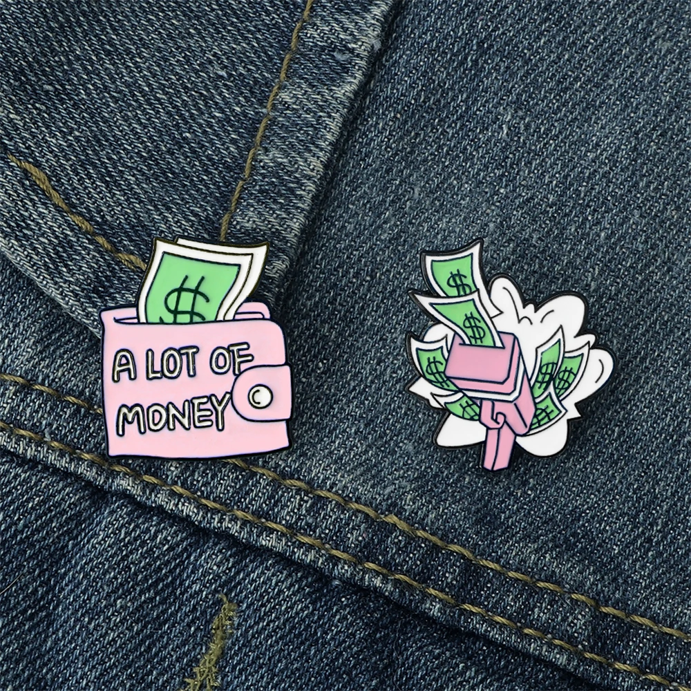 Cartoon Dollar Money Enamel Pins Purse Money Maker Fully Loaded Brooch Backpack Badge Cloth Lapel Metal Jewelry Gift for Friends